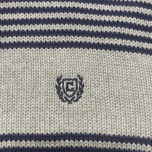 CHAPS Sweater Mens Size 2XL Gray Navy Striped Embroidered Logo NWT - Picture 3 of 9